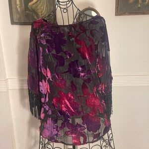 i jeans by Buffalo Purple and Pink Floral Sheer Blouse